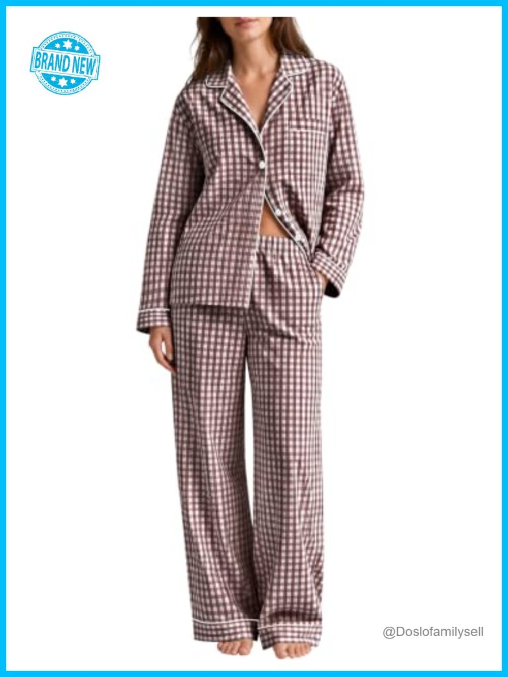 100% Cotton Women Pajama Set Long Sleeve Button Down 2 Piece Loungewear